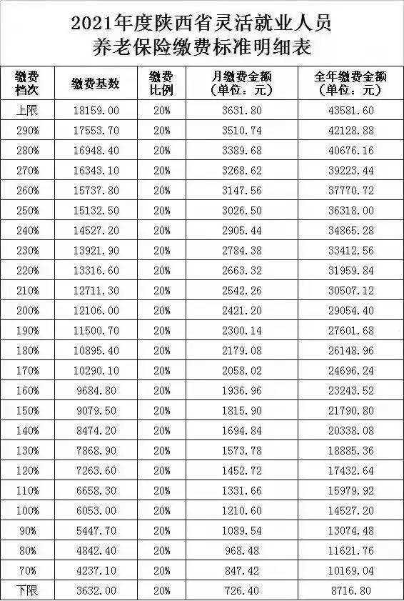 2021年西安市灵活就业人员养老保险医疗保险缴费数据明细